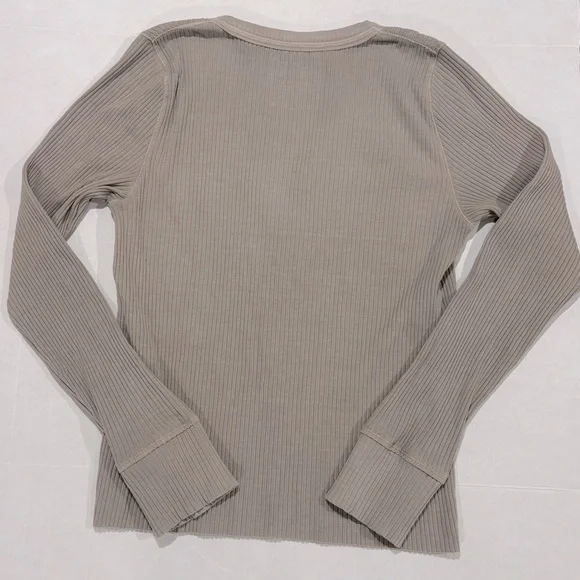 Aerie Love the Moment Tan Ribbed V-Neck Long Sleeve Top Women’s Large - Picture 2 of 5